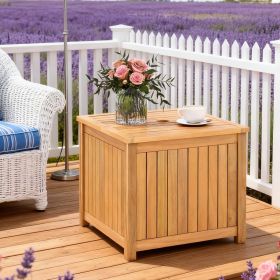 2-in-1 Outdoor Side Table with Storage Acacia Wood Slatted Coffee Table Square/Round Slatted End Storage Box As Side Table and Storage Box Reinfo