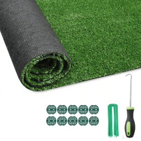 4FT*35FT Artificial Turf, Mat with Drainage Holes. Thick Fake Grass with Rubber Backing, Ideal for Indoor/Outdoor Pet Areas, Garden, Lawn