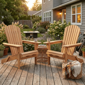 Wooden Outdoor Folding Adirondack Chair Set of 2 Wood Lounge Patio Chair for Garden,Garden, Lawn, Backyard, Deck, Pool Side, Fire Pit,Half Assemb