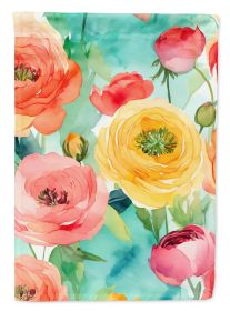 Ranunculus in Watercolor House Flag Large Porch Sleeve Pole Decorative Outside Yard Banner Artwork Wall Hanging, Polyester, House Size, Multicolo