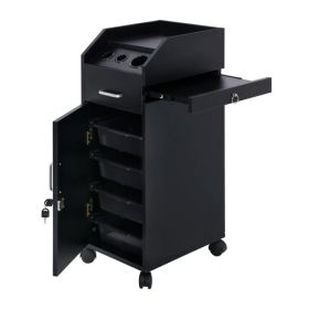 16mm Particle Board, ABS Tray,, Black Hair Salon Tool Cart (Option: BLACK)