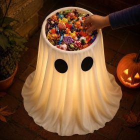 Large Capacity Lighted Halloween Ghost Candy Bowl With Timer Remote Halloween Candy Bowl For Trick Or Treat, Thick Draping Ghost Sheet, Halloween (Option: White)