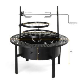 33 Inch Outdoor Fire Pit With 2 Cooking Grills, Wood Burning Firepit With Removable Swivel Grill, For Backyard Deck Bonfire Patio Picnic, Black (Option: defaulttitle)
