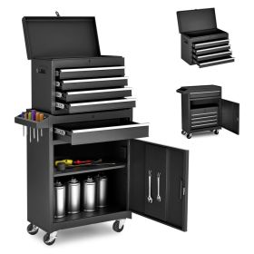 Excelo Tool Chest, 5-Drawer Rolling Tool Storage Cabinet With Detachable Top Tool Box, Liner, Universal Lockable Wheels, Adjustable Shelf, Lockin (Option: BLACK)